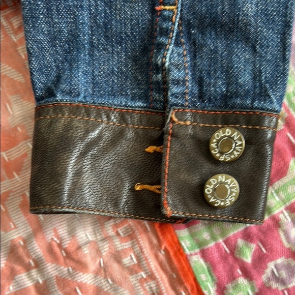 Y2K Special Edition Old Navy Women's Blue Denim Jacket cropped leather cuff med - Picture 12 of 14